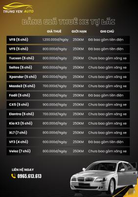 Bảng giá thuê xe Trung Yến Auto tháng 08/2026